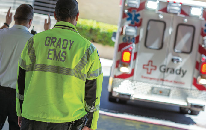 Grady employees helping ambulance backup