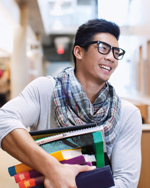 student with books