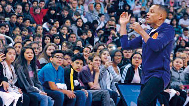 man talking to crowd